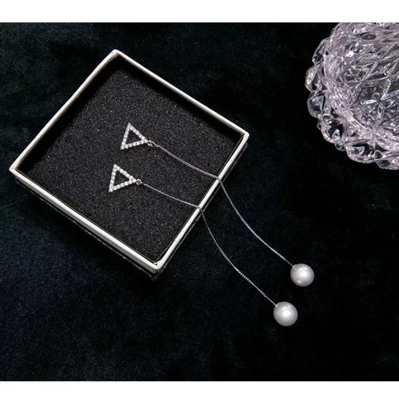 S925 Shell Pearl CZ Threader Earrings - Picture 2 of 7